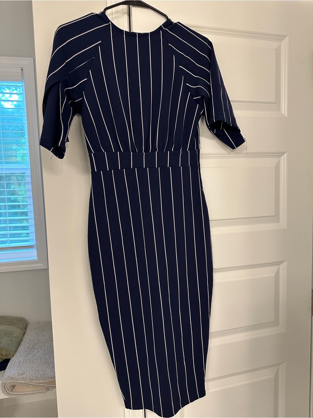Boohoo Navy Vertical Stripe Midi Dress